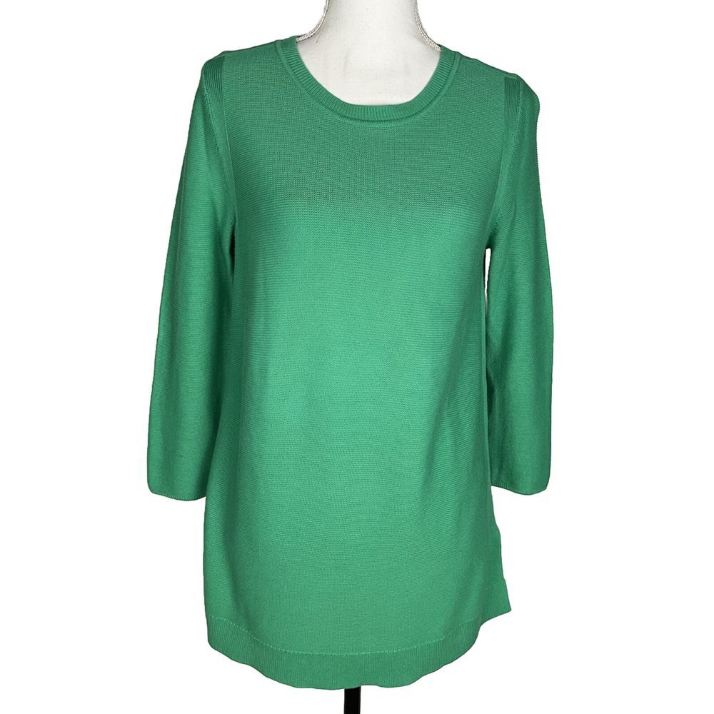Talbots Womens Sweater Green 3/4 Sleeve Round Neck Size S Tunic Sweater